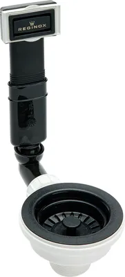 Produktbild von Reginox R34699 Ab- und Überlaufventil, Spülenzubehör, Ablaufgarnitur, Küchenspülenventil, passend für PURE BLACK TEXEL, langlebig, Edelstahl, schwarz