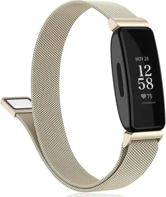 Produktbild von FFO2World Premium Luxus-Milanese-Armband für Fitbit Inspire/HR/2, Hochwertiger Edelstahl, Größe L, Elegantes Champagner