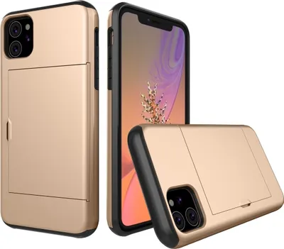 Produktbild von Mobigear Card iPhone 11 Hülle Hardcase Backcover Stoßfest mit Kartenhalter - Gold