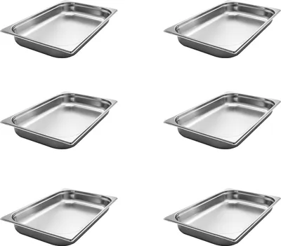 Zdjęcie produktu dla AcMax, 6 sztuk, pojemniki GN 1/1, pojemniki Gastronorm, stal nierdzewna, pojemność 8,5 litra, głębokość 65 mm