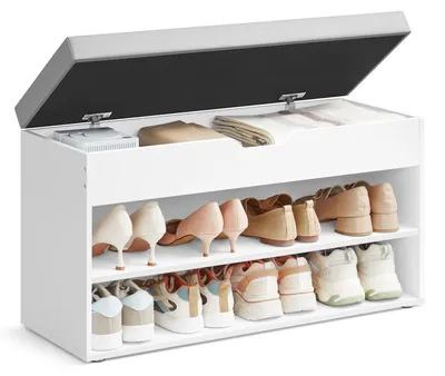 Image de VASAGLE, meuble de rangement pour chaussures avec coussin rembourré, 3 niveaux, 30 x 80 x 44 cm