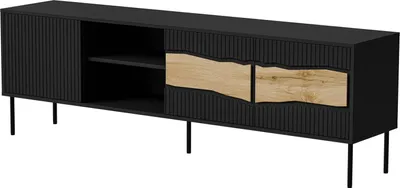 Image de Luvinate - Meuble TV noir 190x40x62 cm, 2 étagères