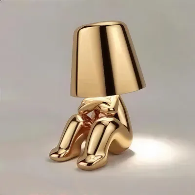 Produktbild von Thinker-Statue LED Nachttischlampe mit Touch-Steuerung,USB-Aufladung,3 Helligkeitsstufen,Kabellose Dimmbare Tischlampe,Dekorative Nachtlicht,(Gold B)