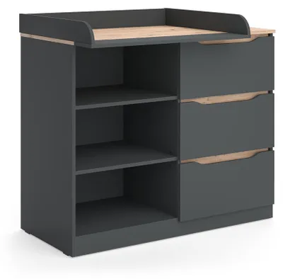 Imagen del producto de Cambiador Vicco Ruben Antracita/Roble artesanal 113 x 93 cm con 3 cajones, Model 62883