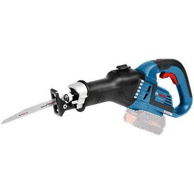 A cordless reciprocating saw with a battery pack attached, shown against a white background.