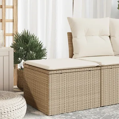 Produktbild von Gartenhocker mit Kissen Beige 55x55x37 cm Poly Rattan, Gartenhocker 366057