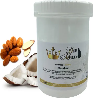 Produktbild von Dufte Momente | Sauna Zucker Körperpeeling 900g | Kokos - Mandel | für empfindliche Haut | vegan und ohne Tierversuche