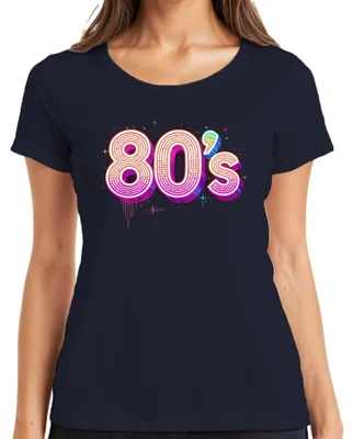 Immagine prodotto di Maglietta da donna in stile retrò anni '80, neon, disco, party, vintage, blu navy, taglia XXL