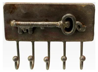 Produktbild von Schlüsselleiste mit 5 Haken aus Metall im Vintage-Stil in Rostfarbe