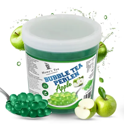Produktbild von Momo´s Tea® Bubble Tea Perlen - zum selber machen [Apfel - 1,3kg XXL Behälter] - 100% vegan, halal, glutenfrei |