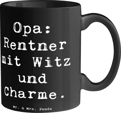 Produktbild von Mr. & Mrs. Panda Tasse Spruch Opa Rentner - Schwarz - Geschenk, Weisheit, generationsübergreifend, herzerwärmende Sprüche, Teetasse, Keramiktasse, handgemacht, Humor, mit