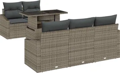 Immagine prodotto di Set di divani da giardino vidaXL, 6 pezzi, grigio, in rattan sintetico