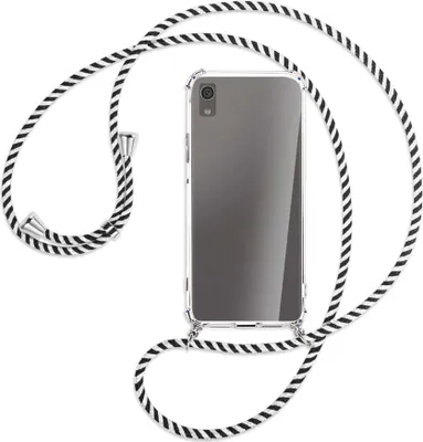 Produktbild von Handykette Backcover-Schutzhülle mit Band (Metall silberfarben) für Sony Xperia XA1 - schwarz/weiß gestreift