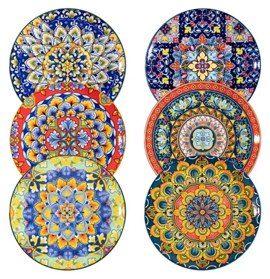 Zdjęcie produktu dla Solidchoice - Zestaw 6 talerzy obiadowych w stylu bohemy, 8 cali