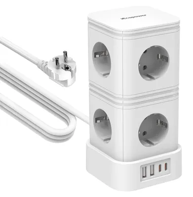 Zdjęcie produktu dla Listwa zasilająca z zabezpieczeniem przeciwprzepięciowym, 4 portami USB, mocą 4000W/16A, kablem o długości 2 metry z włącznikiem/wyłącznikiem