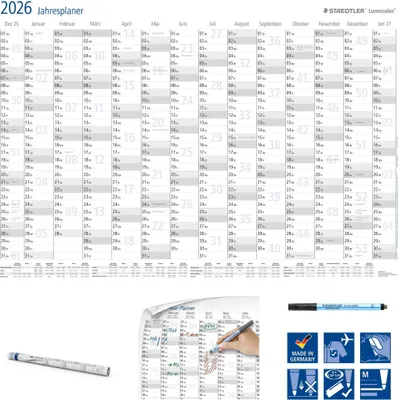 Produktbild von STAEDTLER Jahresplaner 2026 Lumocolor trocken abwischbar