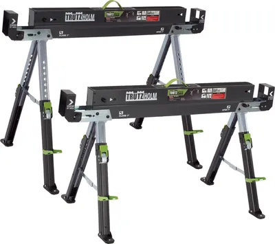 Produktbild von 2x Sägebock 2.0 DELUXE 9-fach höhenverstellbar Stahl bis 1300 kg Klappbock Arbeitsbock Werkbock