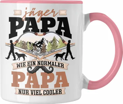 Produktbild von Trendation - Papa und Jäger Tasse Geschenk Spruch für Jäger Vatertag Lustige Geschenkidee Spruch (Rosa)