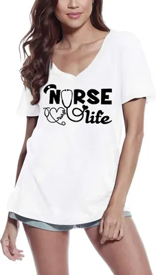 Produktbild von Damen Grafik T-Shirt V-Ausschnitt Leben als Krankenschwester – Nurse Life – Öko-Verantwortlich Vintage Jahrgang Kurzarm Lustige Druck Geburtstag