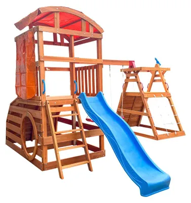 Image de HOME DELUXE Tour de jeux NIA – 420 x 280 cm | Tour d'escalade en bois avec balançoire double et toboggan pour le jardin