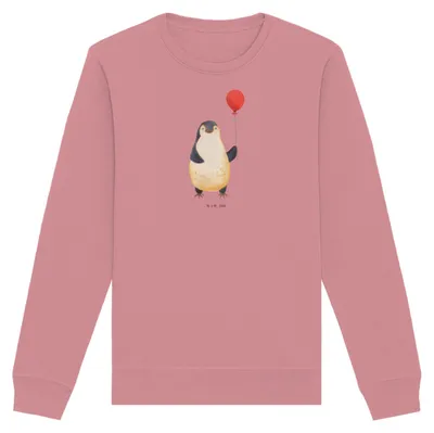 Produktbild von Mr. & Mrs. Panda Baumwoll Sweatshirt Pinguin Luftballon Größe S - Canyon Pink - Geschenk, Pulli, Jahrmarkt, Liebe, Kirmes, Bio Pullover, Freundin, Sweater, Geschenkidee