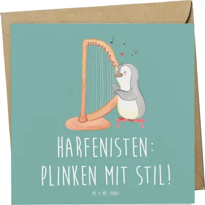 Produktbild von Mr. & Mrs. Panda Grußkarte Harfe mit Stil - Meeresbrise - Geschenk, Instrument, faltkarte, Musik, Musiker, Klappkarte, Lernen, Zupfen, himmlisch, Eleganz, Elegant