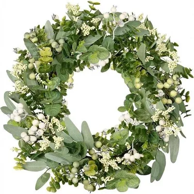 Produktbild von Eucalyptus- und Beerenkranz - Grünhaltig - Aus hochwertigem PE-Material gefertigt - Wetterbeständig - Ideal für Eingang, Garten und Außendekoration - 45 cm