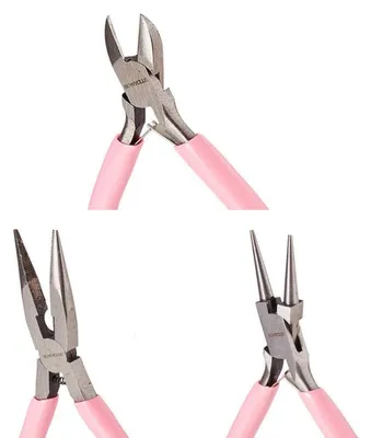 Produktbild von Schmuckzangen-Werkzeug-Set 3 Stück Pink Kohlenstoffstahl für DIY Schmuckherstellung
