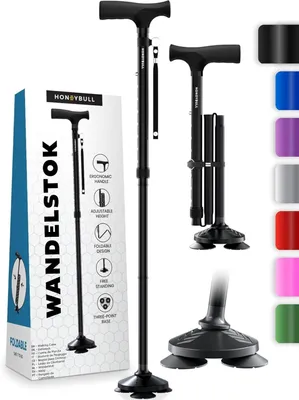 Obrázek produktu pro Hůl – Podpůrná tyč, chůdová hůl – Bezpečná chůze – Otočná základna – Nastavitelná výška 79–97 cm – Černá