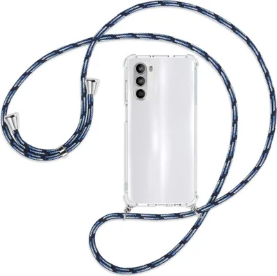 Produktbild von Handykette Backcover-Schutzhülle mit Band (Metall silberfarben) für Motorola Moto G52 / G82 - Blautöne
