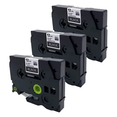 Produktbild von DULA Etikettenband - Kompatibel mit Brother P-Touch Tze-335 - 3 Stück - Weiß auf schwarz - 12mm x 8m