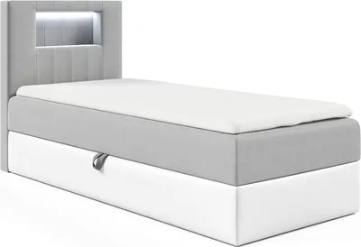Produktbild von MEBLINI Kinderbett mit Bettkasten - Gepolstert Einzelbett mit Matratze - Polsterbett mit Stauraum - Bett mit Kopfteil - Stauraumbett - GARETH 1 - 100x200 Links - H3/Grau Samt
