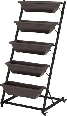 Produktbild von 5-Etagen Pflanzenständer, 145 cm hoch Blumenständer mit Rollen Töpfe, Pflanzenregal aus Stahl Braun