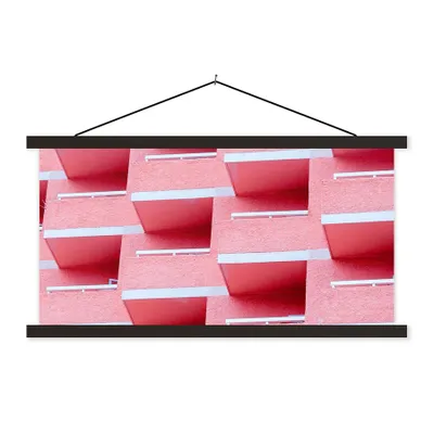 Produktbild von MuchoWow® Textilposter Rosa - Balkon - Sommer - Architektur 60x30 cm mit schwarzem Rahmen - Textilien