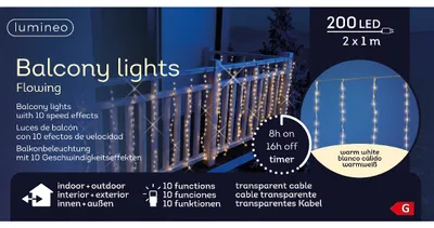 Zdjęcie produktu dla Lampki choinkowe balkonowe sznur LED 2M z 11 odgałęzieniami i 5 funkcjami świetlnymi - 220 lampek