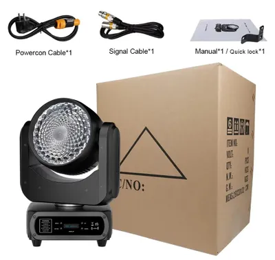 Obrázok produktu pre LED pohyblivá reflektorová jednotka s výkonom 120 W – DMX osvetľovač – RGBW – 1 kus – uhol vyžarovania 15° – 100–240 V – konektor pre európsku zásuvku
