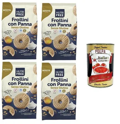Produktbild von Nutrifree Frollini con Panna senza glutine Glutenfreie Kekse mit Sahne 4x250gr + Italian Gourmet polpa 400g