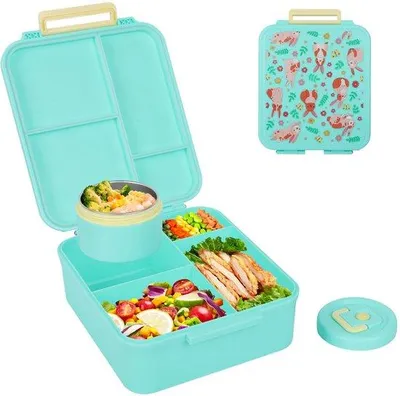Image de Unyqoos® : Boîte à lunch pour enfants, sans BPA, avec 4 compartiments, étanche, en acier inoxydable, doublement isolée sous vide – idéale pour les enfants et les adultes