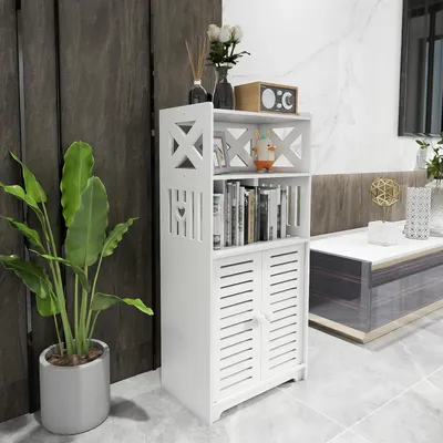 Image de Armoire de rangement pour toilettes, meuble de salle de bain, étagère réglable, 75 x 22 x 36 cm, blanc