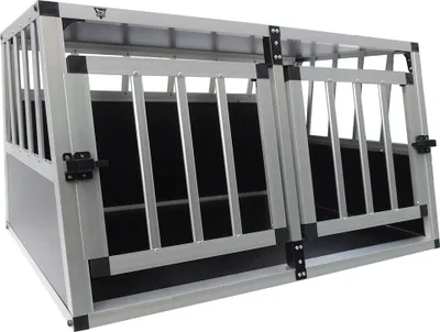 Produktbild von SPOCADO "Villa" Hundetransportbox | 89 x 69 x 50 cm | 12 kg | Aluminium & MDF | Stabile Kunststoffecken | Witterungsbeständig | schwarz/grau | SCO-8