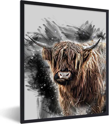 Produktbild von MuchoWow® Gerahmtes Poster Scottish Highlander - Farbe - Schwarz 30x40 cm - Poster mit Schwarzem Bilderrahmen Wandposter Rahmen Foto Bilder - Wanddeko - Kunstdrucke