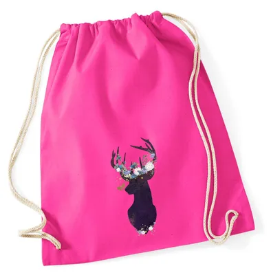 Produktbild von Huuraa Turnbeutel Hirsch Silhouette 12 Liter Fuchsia Baumwolle Rucksack Geschenkidee