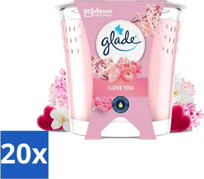 Produktbild von Glade - I Love You Duftkerze - 100% Rapswachs & Vegan - 112 g - Vorteilspack - 20 Stücke