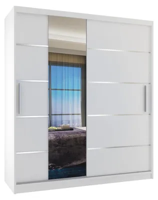Immagine prodotto di BELINI Verona, armadio scorrevole da 133 cm, bianco opaco - armadio con specchio e 2 cassetti, ideale per la camera da letto