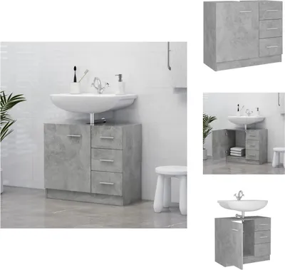 Produktbild von vidaXL Waschbeckenunterschrank Betongrau 63x30x54 cm Holzwerkstoff -  Badezimmermöbel-Sets