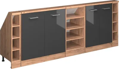 Produktbild von Küchenschrank für Dachschrägen Vicco R-Line Anthrazit Hochglanz 210 cm 5er Set, Model 58183