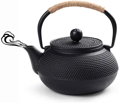Produktbild von Gusseiserne Teekanne im Japanischen Stil mit Edelstahl Siebeinsatz 600ml (Schwarz)