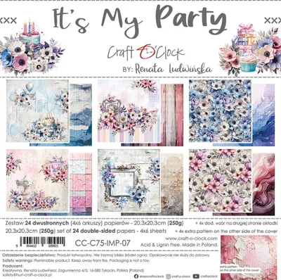 Image de CRAFT OCLOCK, 24 feuilles de papier de scrapbooking 20 x 20 cm, recto-verso, It's My Party