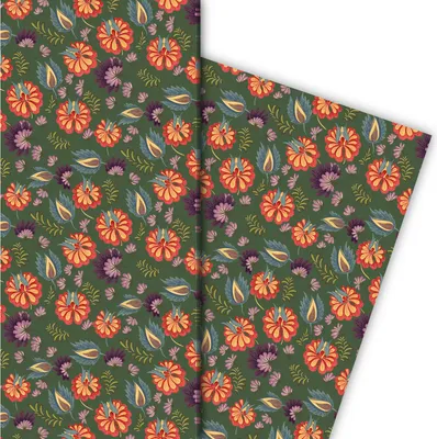 Produktbild von Üppiges florales Geschenkpapier mit Blüten, grün - G9909, 32 x 48cm