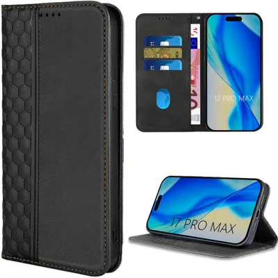 Image de Coque pour iPhone 17 Pro Max - Protection Cuir Synthétique Antichoc Motif Mosaïque - Noir